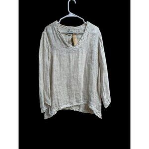 Vero Lino Vittoria Tunic 100% Linen Net Weave Raw Hem V-Neck S/M NWT